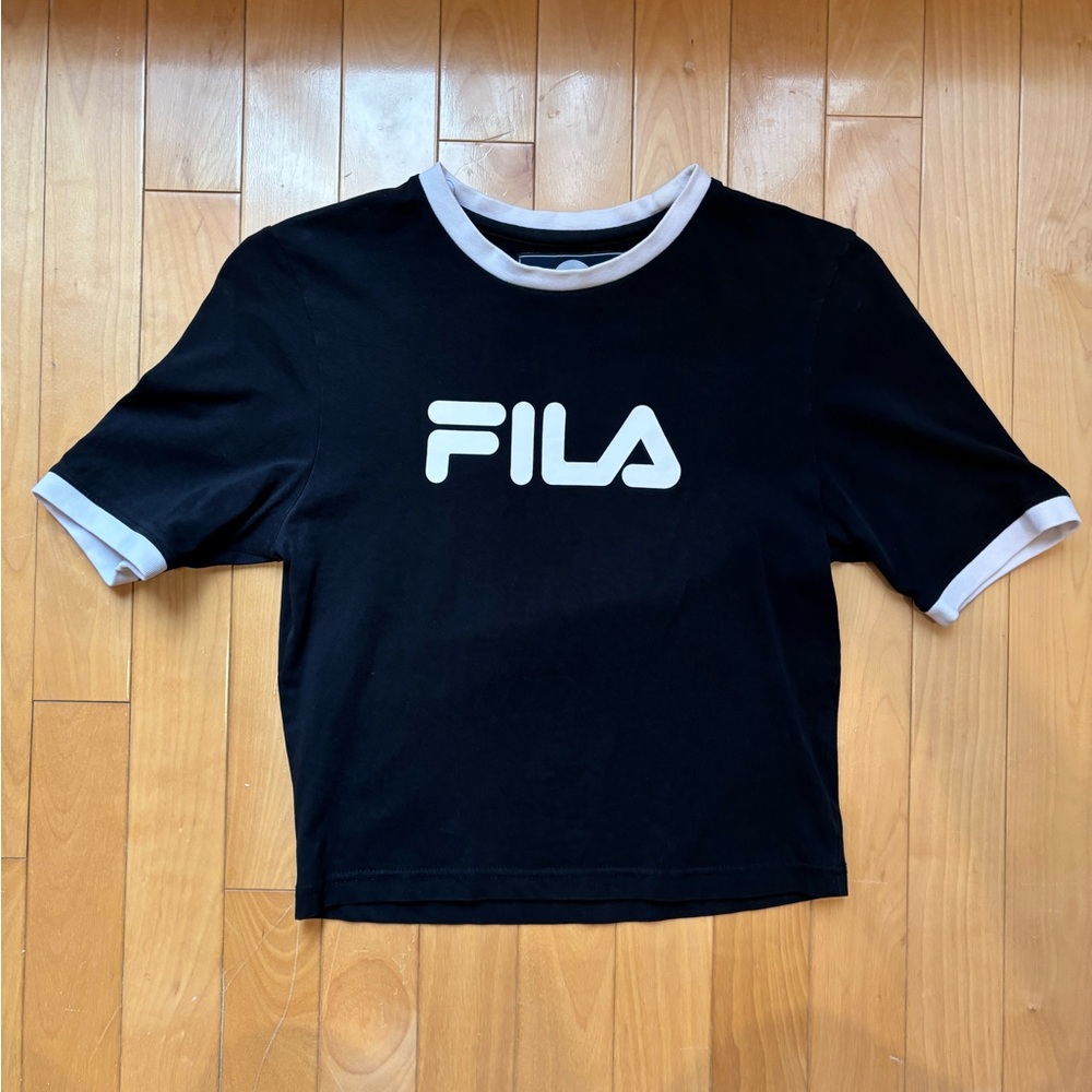 Fila Women's Black and White Cropped Tee